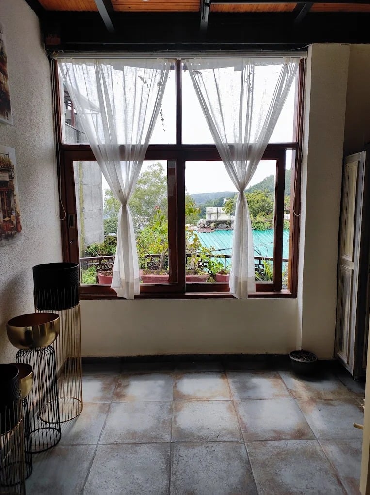 Narcoz cafe window looking out to hills